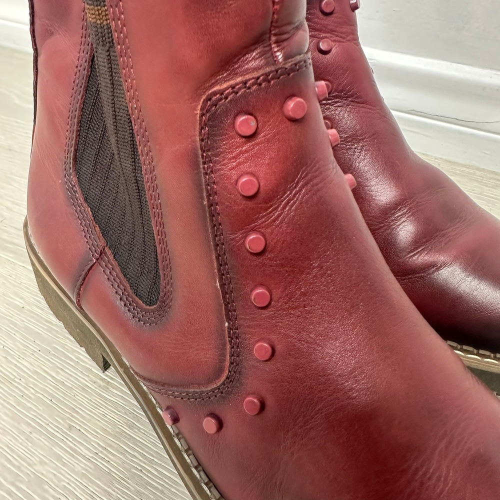 Pikolinos Chelsea Ankle Boots Womens 39 Burgundy Studded Leather Zip Lug Sole - Picture 2 of 10